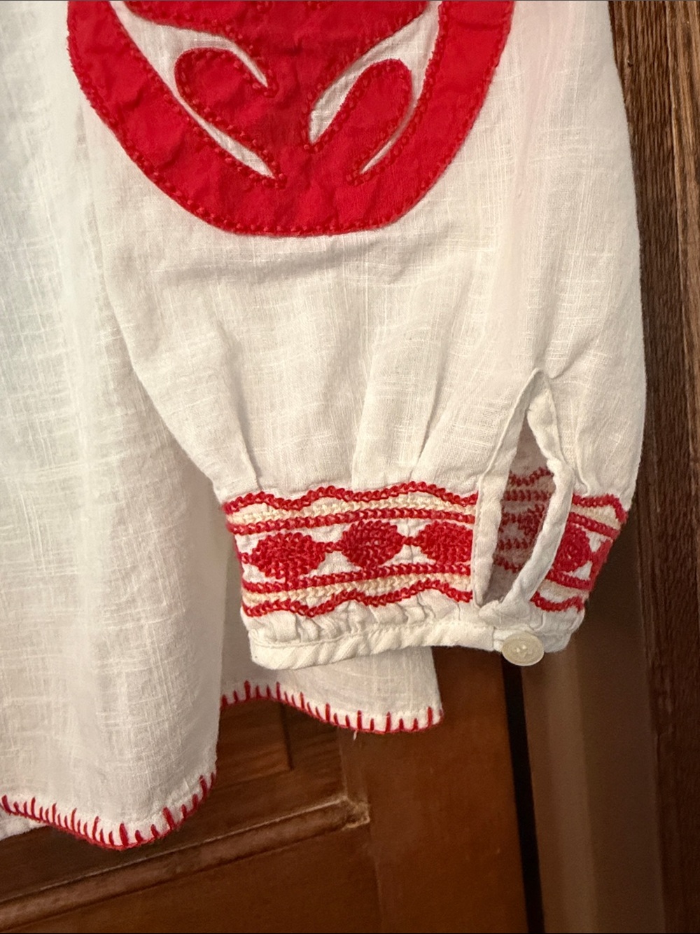 Madewell White Peasant Blouse with Red Floral Embroidery - Picture 3 of 5